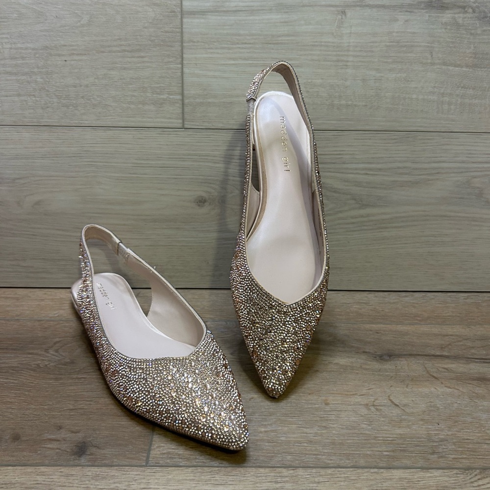 Madden Girl Devin  Pink Rhinestone Pointed Toe Slingback Flats Size 9.5